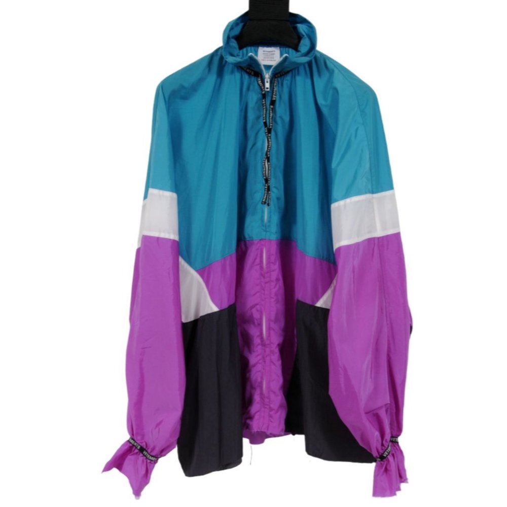 Vetements Womens Track Jacket Size Small Blue White Purple Raw Hem Front Zip